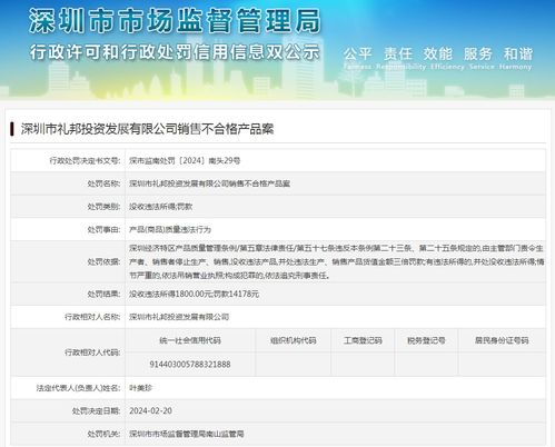 深圳市禮邦投資發展銷售不合格產品案